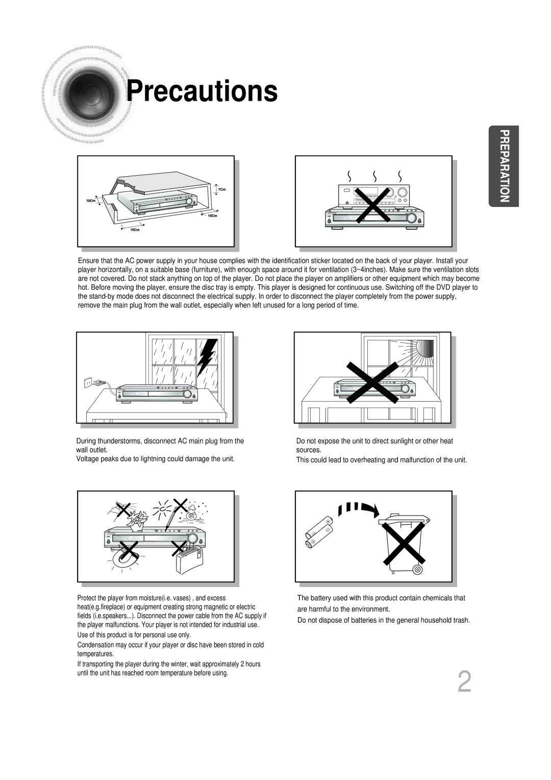 Samsung HTDB750RH/ELS, HTDB750RH/EDC manual Precautions, Preparation 