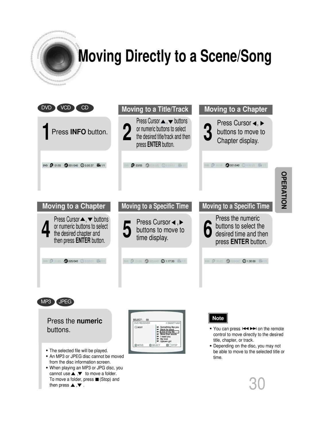 Samsung HTDB750RH/ELS manual 1Press Info button, Press Cursor , buttons, Time display, Chapter display, Press the numeric 