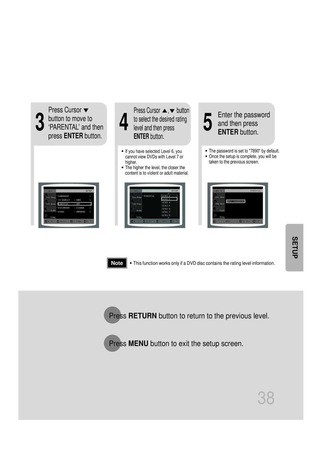 Samsung HTDB750RH/ELS, HTDB750RH/EDC manual Press Cursor , button, Enter the password, Press Cursor 3 button to move to 