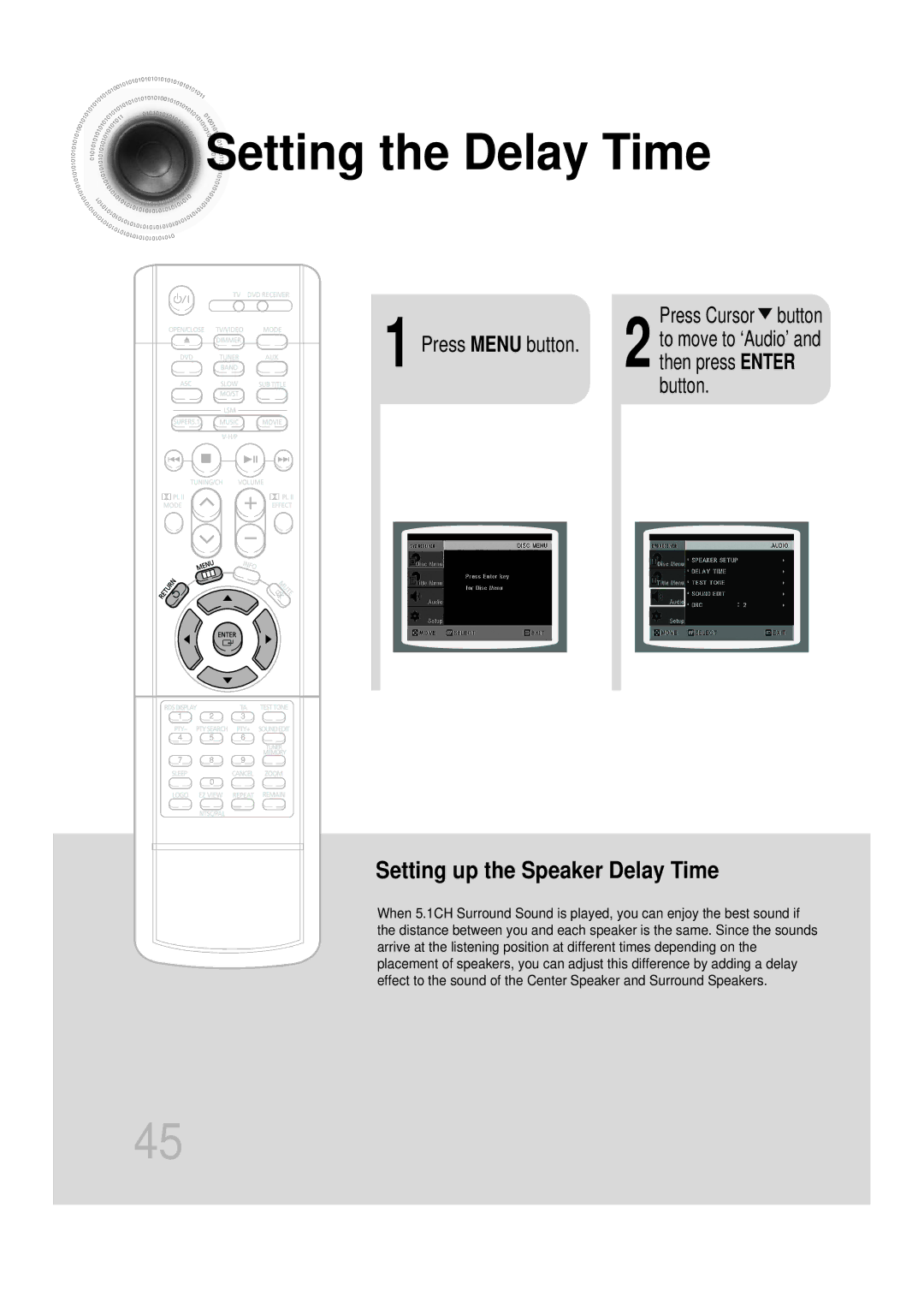 Samsung HTDB750RH/EDC, HTDB750RH/ELS manual Setting the Delay Time, Press Cursor button 