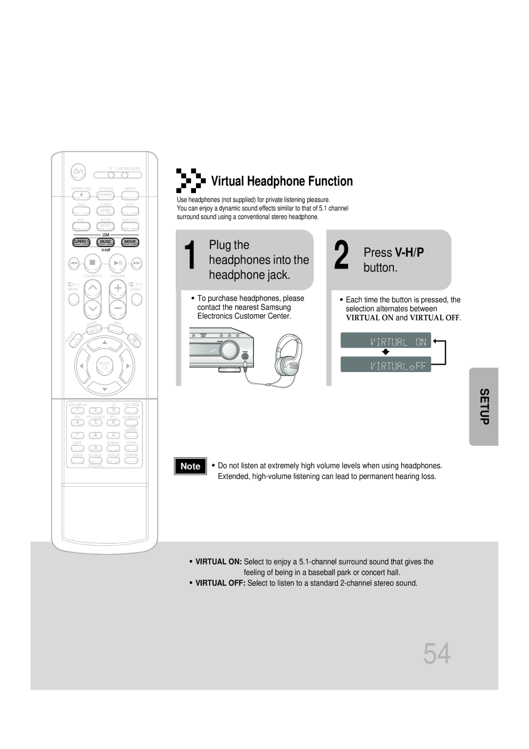 Samsung HTDB750RH/ELS, HTDB750RH/EDC manual Plug, Headphones into the headphone jack 