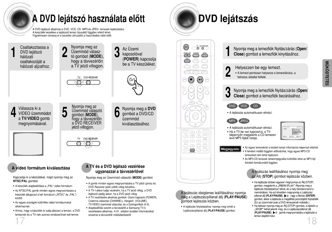 Samsung HTDB750RH/EDC manual DVD lejátszó használata elôtt, Válassza ki a Video üzemmódot a TV/VIDEO gomb megnyomásával 