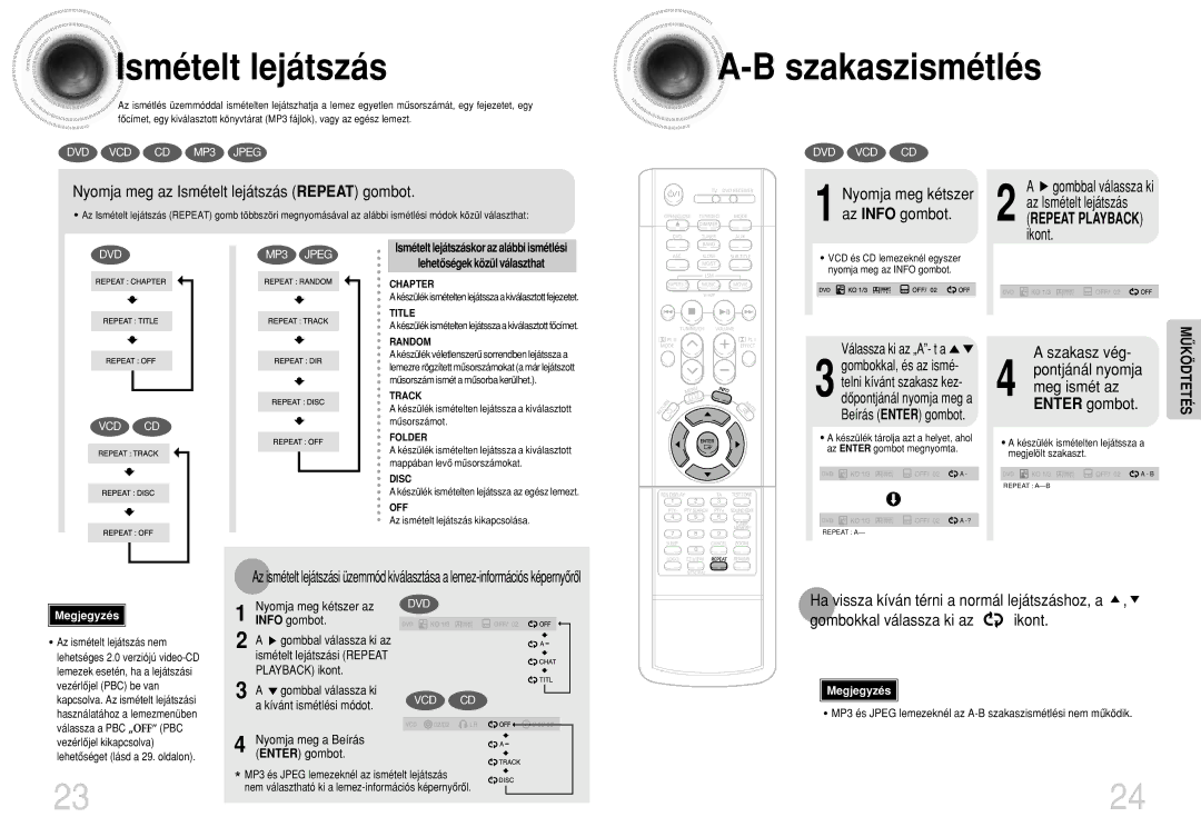 Samsung HTDB750RH/ELS, HTDB750RH/EDC manual Szakaszismétlés, Nyomja meg az Ismételt lejátszás Repeat gombot, Szakasz vég 