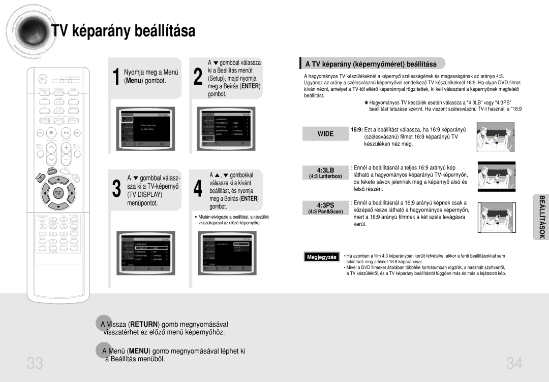 Samsung HTDB750RH/EDC, HTDB750RH/ELS manual TV képarány beállítása, TV képarány képernyôméret beállítása 