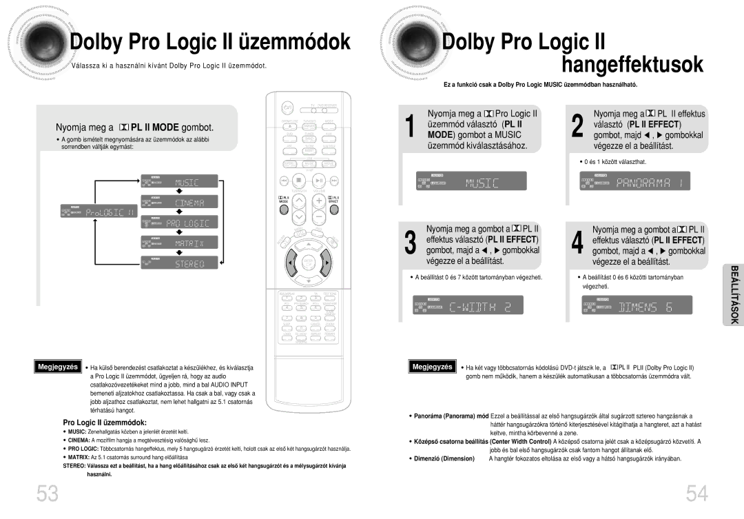 Samsung HTDB750RH/EDC, HTDB750RH/ELS manual Dolby Pro Logic II hangeffektusok, Nyomja meg a PL II Mode gombot 