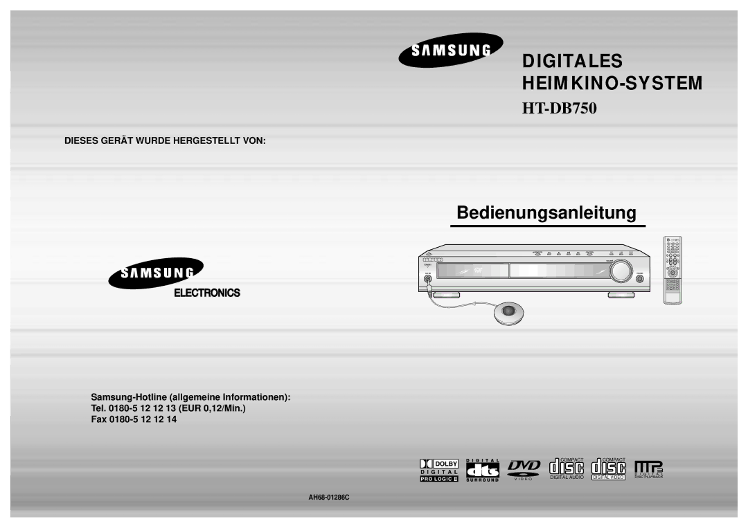 Samsung HTDB750RH/EDC manual Bedienungsanleitung, AH68-01286C 