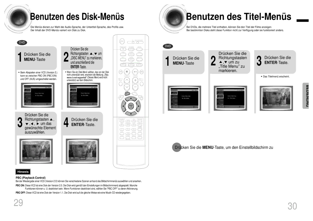 Samsung HTDB750RH/EDC manual Benutzen des Titel-Menü s, Benutzen des Disk-Menü s, Drücken Sie die MENU-Taste 