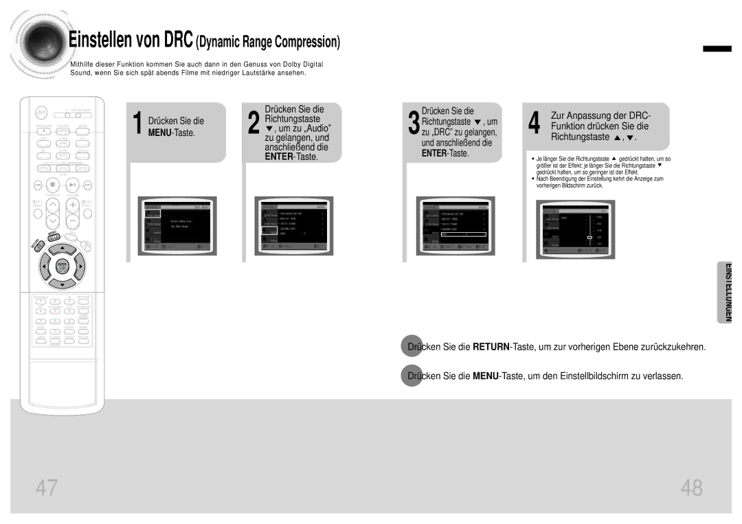 Samsung HTDB750RH/EDC manual Einstellen von DRC Dynamic Range Compression 