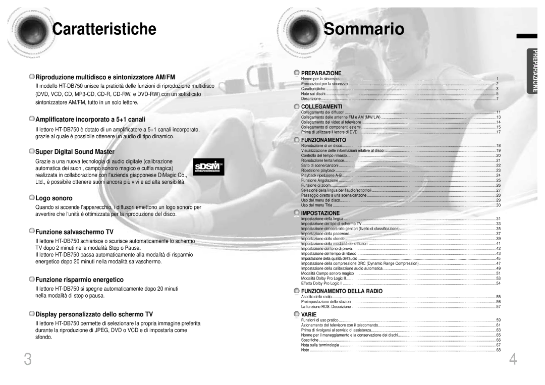 Samsung HTDB750RH/EDC manual Caratteristiche 