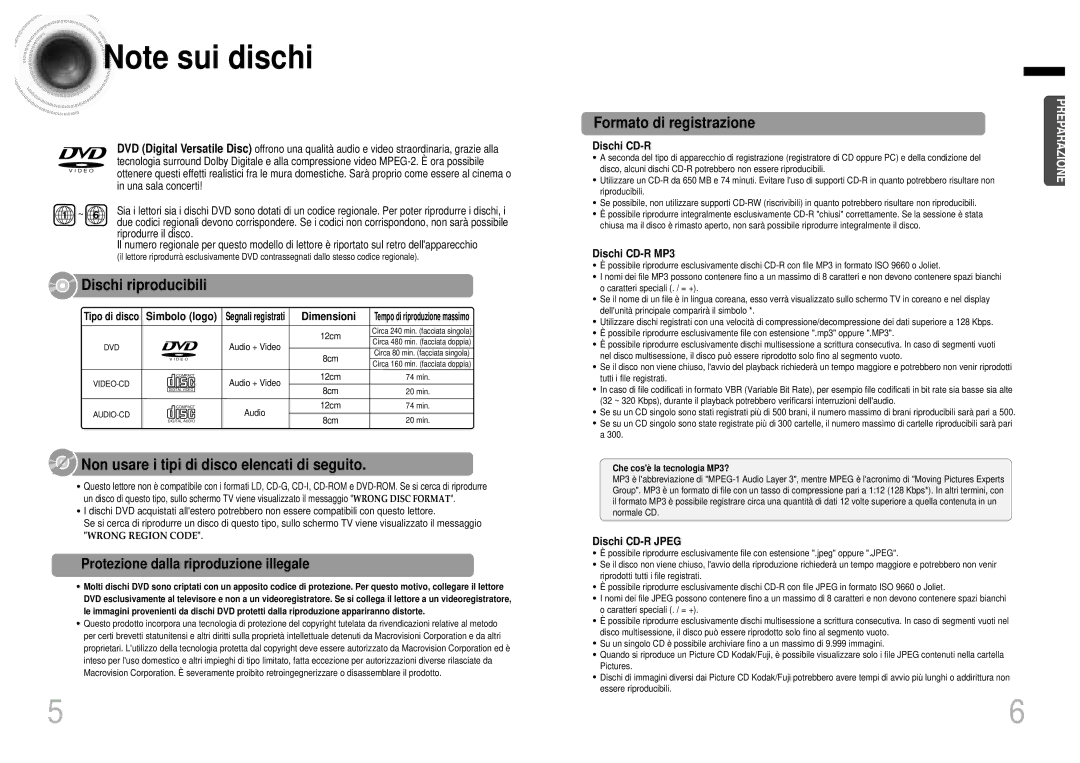 Samsung HTDB750RH/EDC manual Protezione dalla riproduzione illegale, Dimensioni, Dischi CD-R MP3, Dischi CD-R Jpeg 