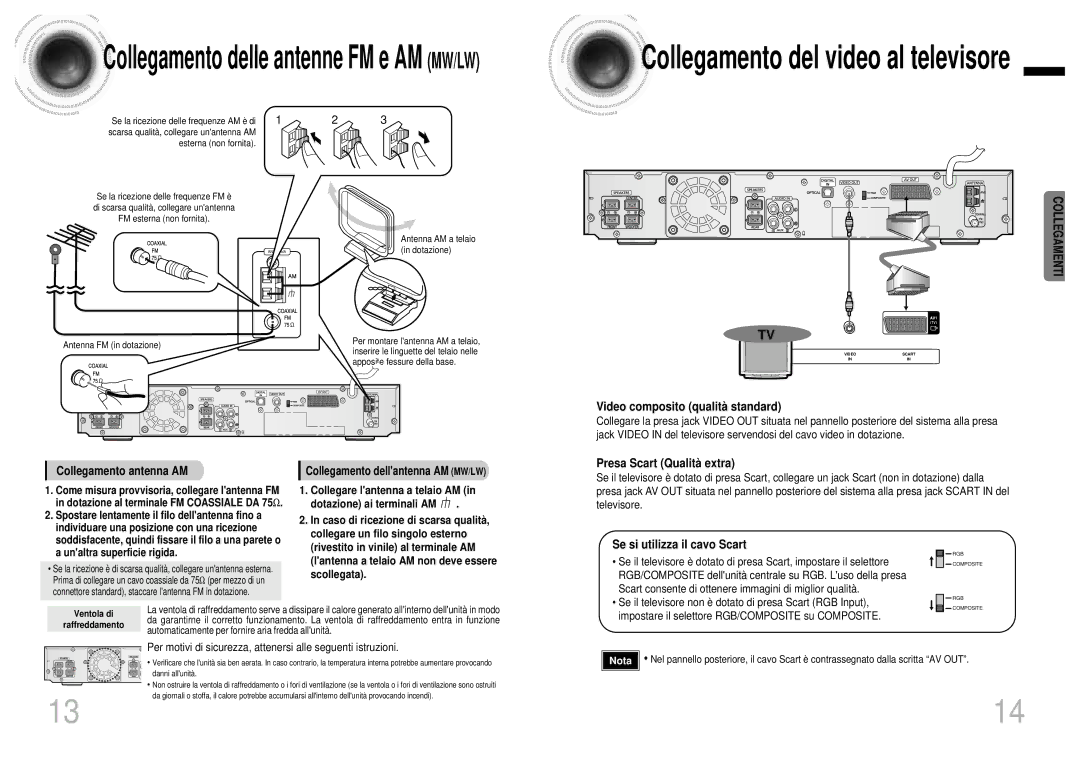 Samsung HTDB750RH/EDC manual Video composito qualità standard, Presa Scart Qualità extra, Se si utilizza il cavo Scart 