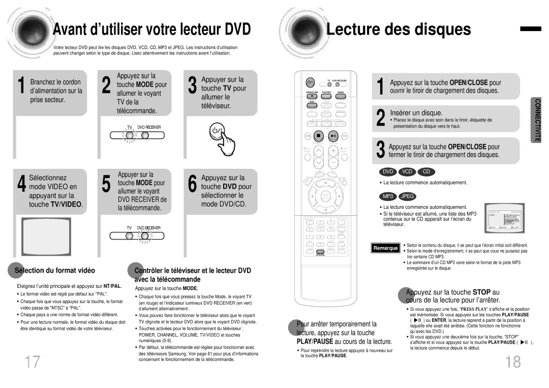 Samsung HTDB750RH/ELS manual Lecture des disques, Sé lection du format vidé o 