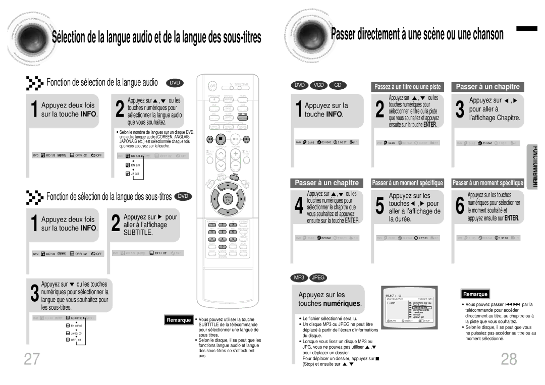 Samsung HTDB750RH/ELS manual 1Appuyez sur la touche Info, Appuyez deux fois, Sur la touche Info, Appuyez sur les 