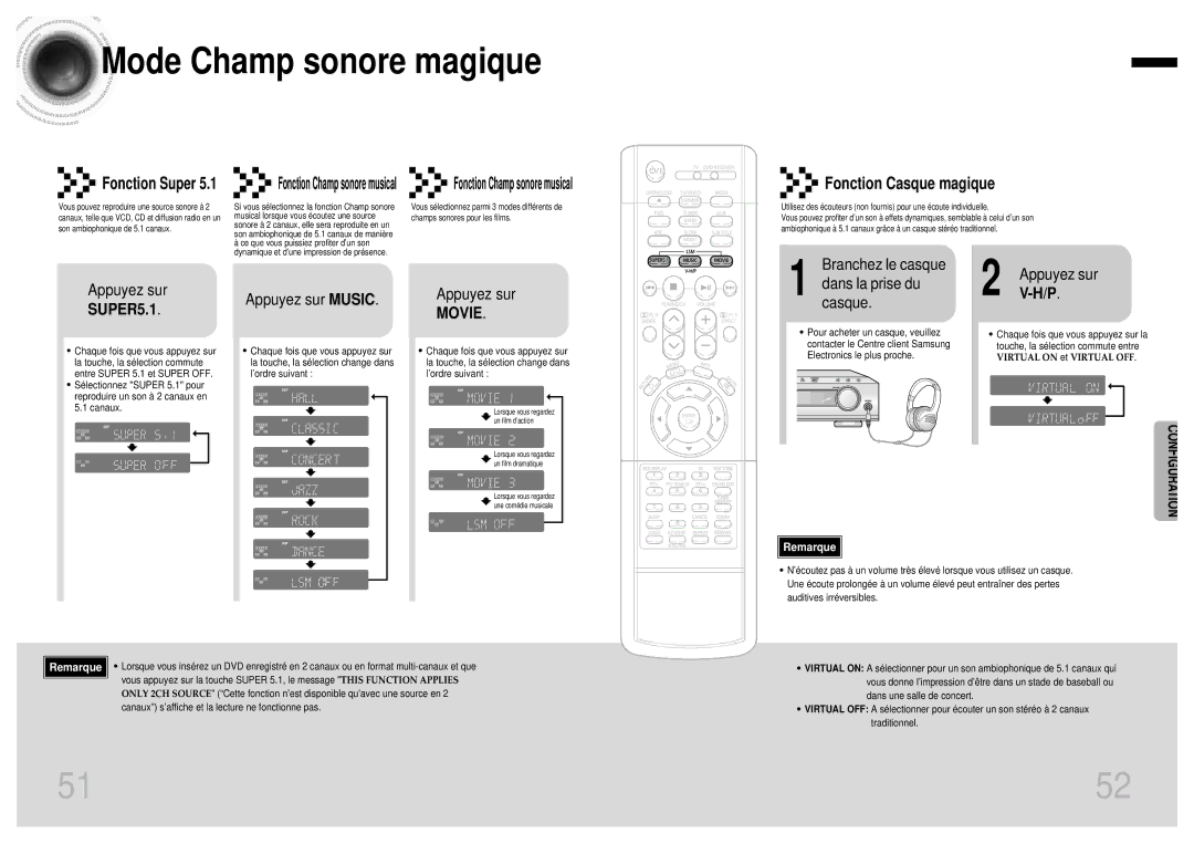 Samsung HTDB750RH/ELS manual Mode Champ sonore magique, Appuyez sur, Fonction Super 