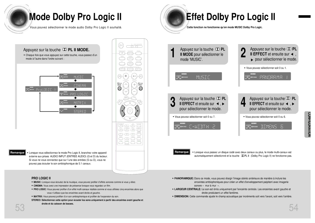 Samsung HTDB750RH/ELS manual Mode Dolby Pro Logic, Effet Dolby Pro Logic, Appuyez sur la touche PL II Mode 