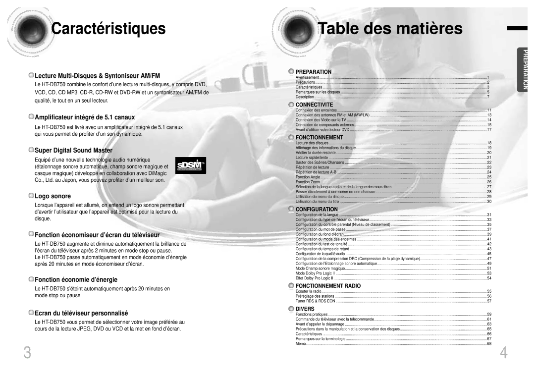 Samsung HTDB750RH/ELS manual Caractéristiques 