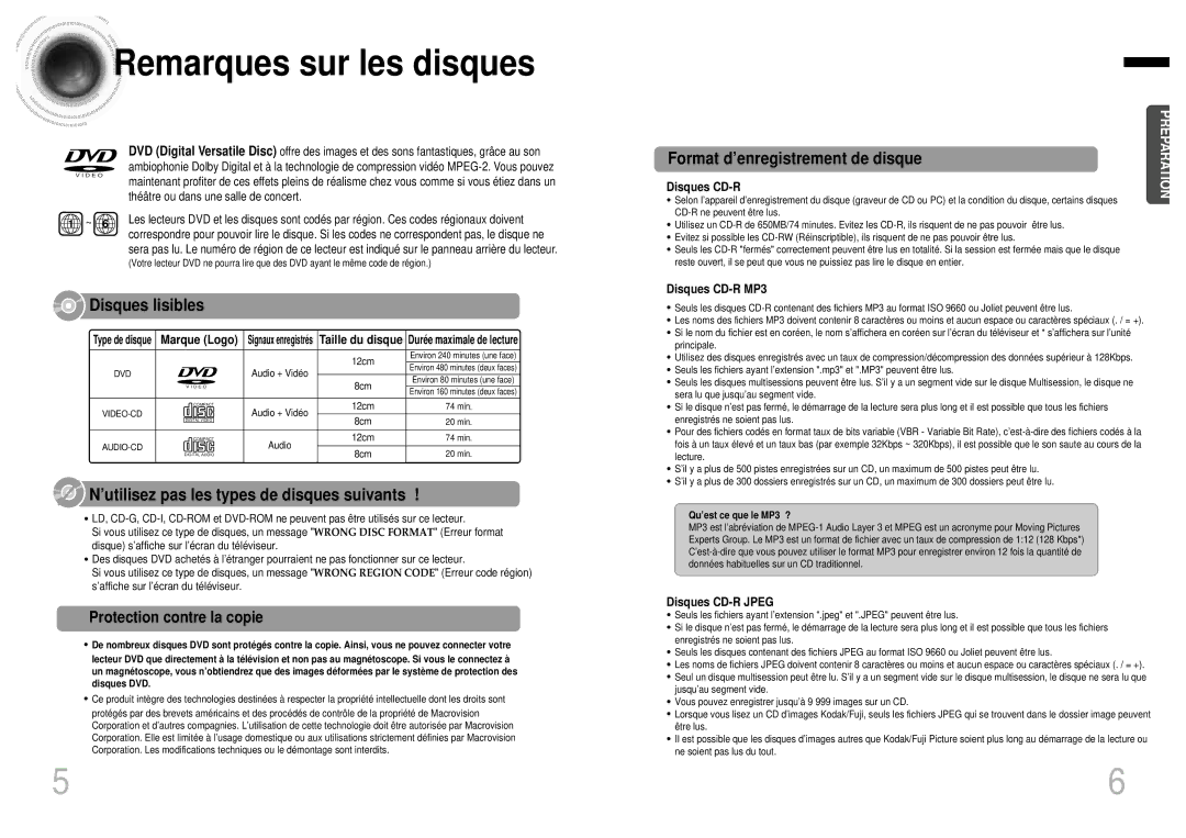 Samsung HTDB750RH/ELS manual Remarques sur les disques, Protection contre la copie, Marque Logo, Taille du disque 