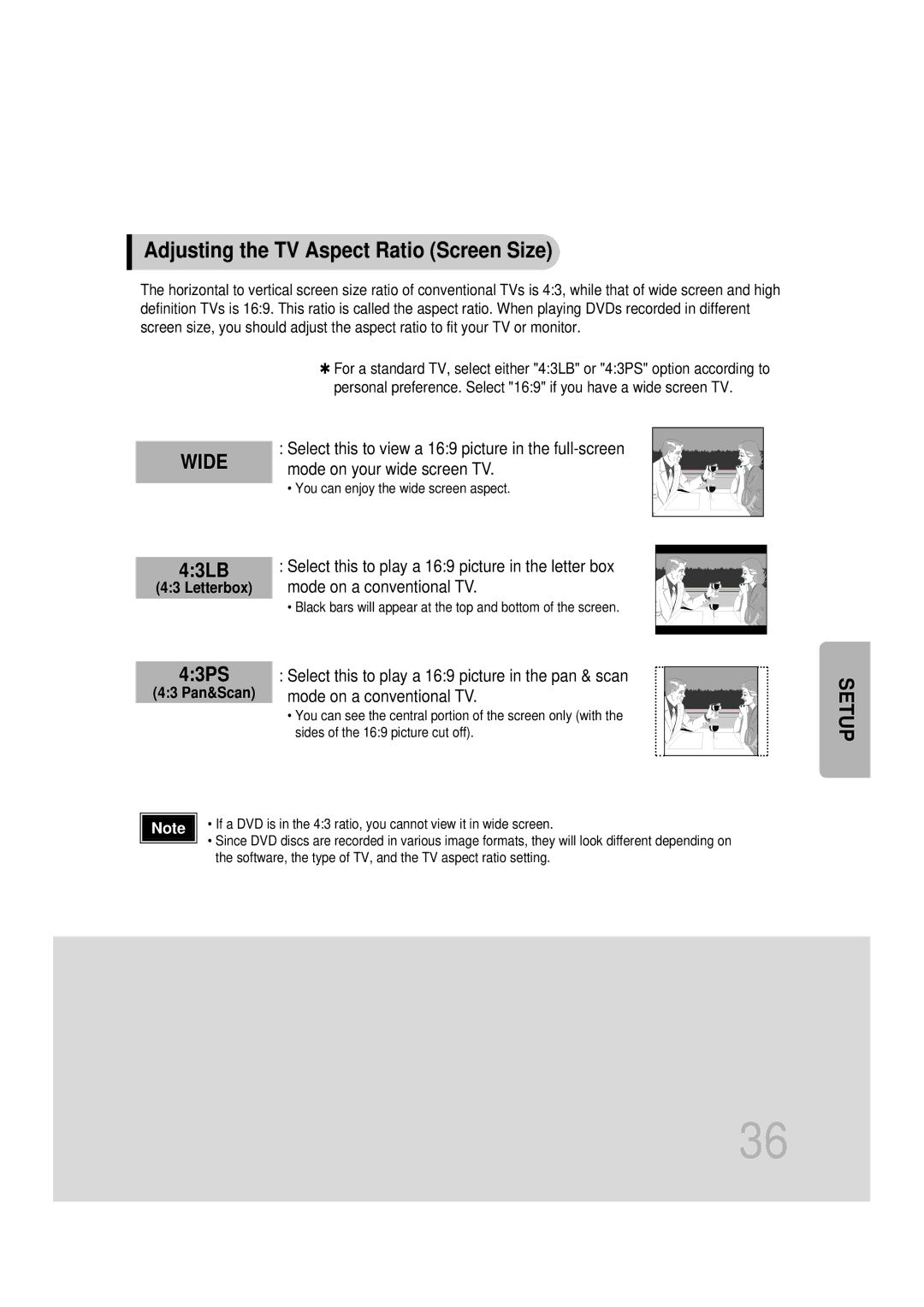 Samsung HTDB760RH/ELS, HTDB760RH/EDC manual Adjusting the TV Aspect Ratio Screen Size, 43LB, 43PS, Letterbox, 43 Pan&Scan 