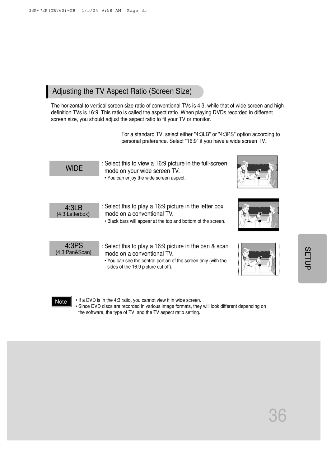 Samsung HTDB760RH/ELS, HTDB760RH/EDC, HT-DB760 manual Adjusting the TV Aspect Ratio Screen Size, Letterbox, 43 Pan&Scan 