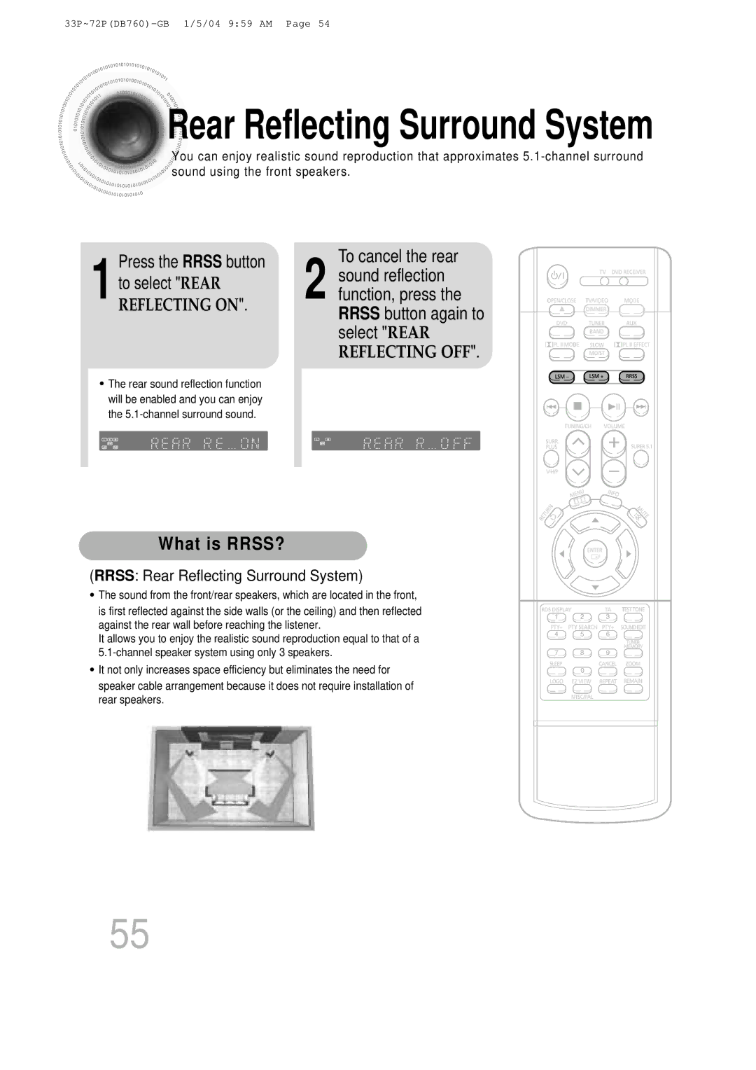 Samsung HT-DB760, HTDB760RH/EDC, HTDB760RH/ELS manual What is RRSS?, To cancel the rear 