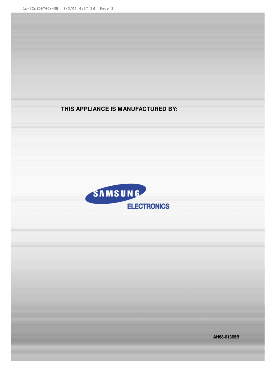 Samsung HT-DB760, HTDB760RH/EDC, HTDB760RH/ELS manual AH68-01365B 