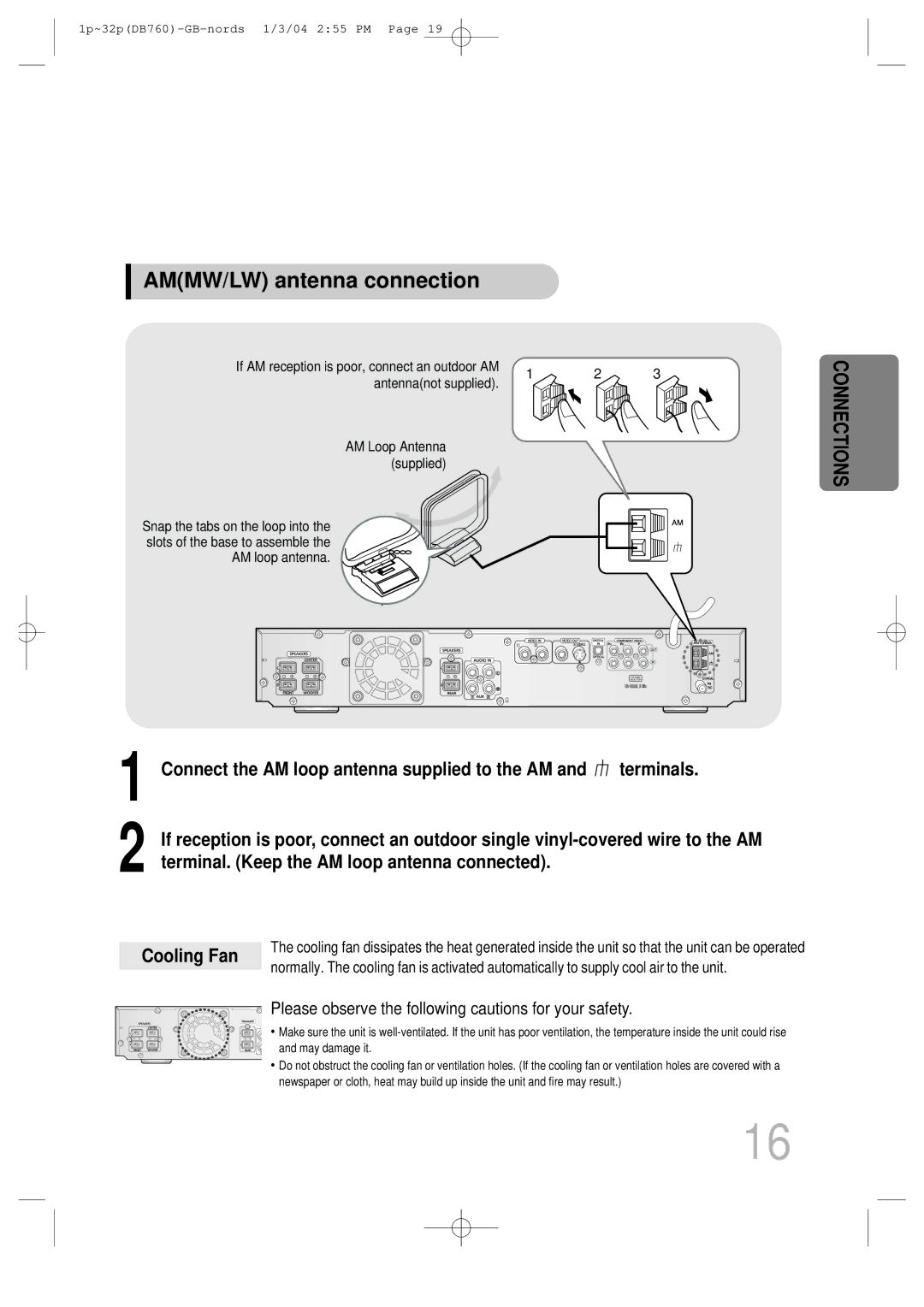 Samsung HTDB760TH/UMG, HTDB760TTH/CBM, HTDB760TH/XSG, HTDB760TTH/FES, HTDB760TTH/XSG AMMW/LW antenna connection, Cooling Fan 