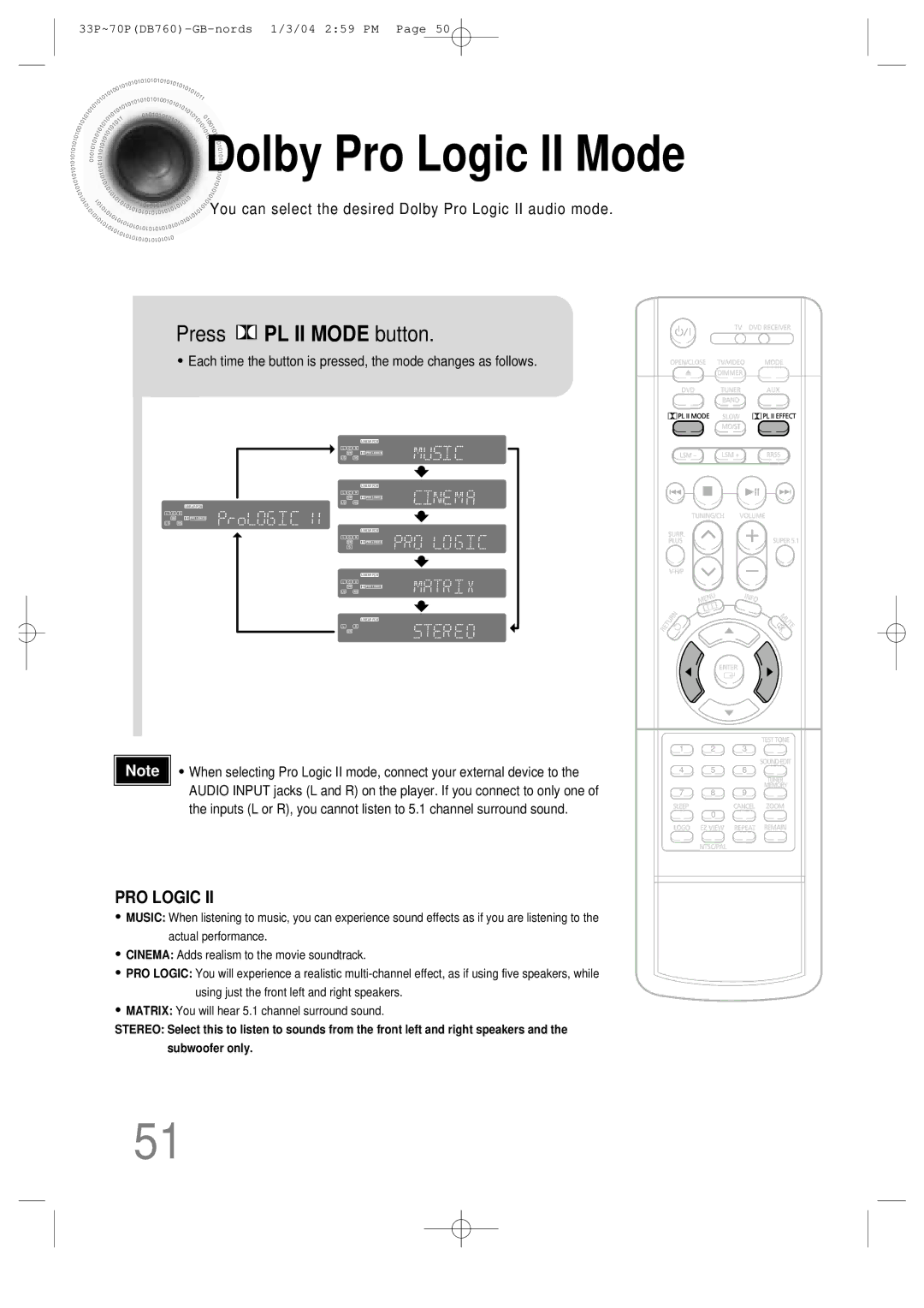 Samsung HTDB760TH/UMG, HTDB760TTH/CBM, HTDB760TH/XSG, HTDB760TTH/FES manual Dolby Pro Logic II Mode, Press PL II Mode button 