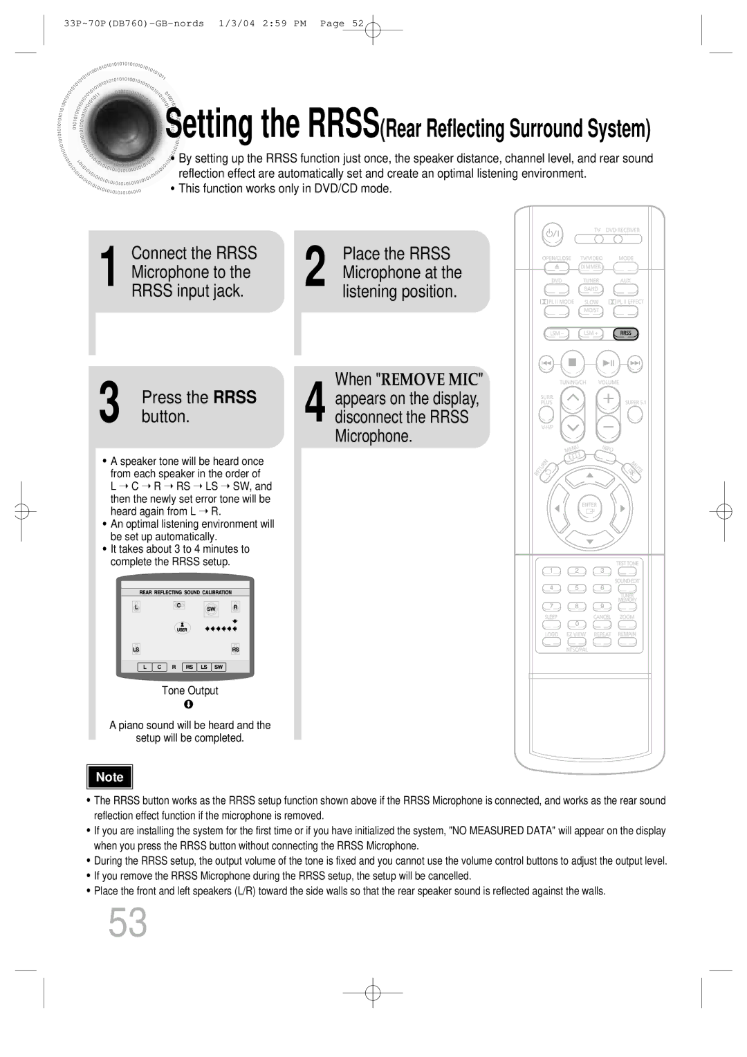 Samsung HTDB760TTH/CBM, HTDB760TH/XSG, HTDB760TTH/FES, HTDB760TH/UMG manual Setting the RRSSRear Reflecting Surround System 