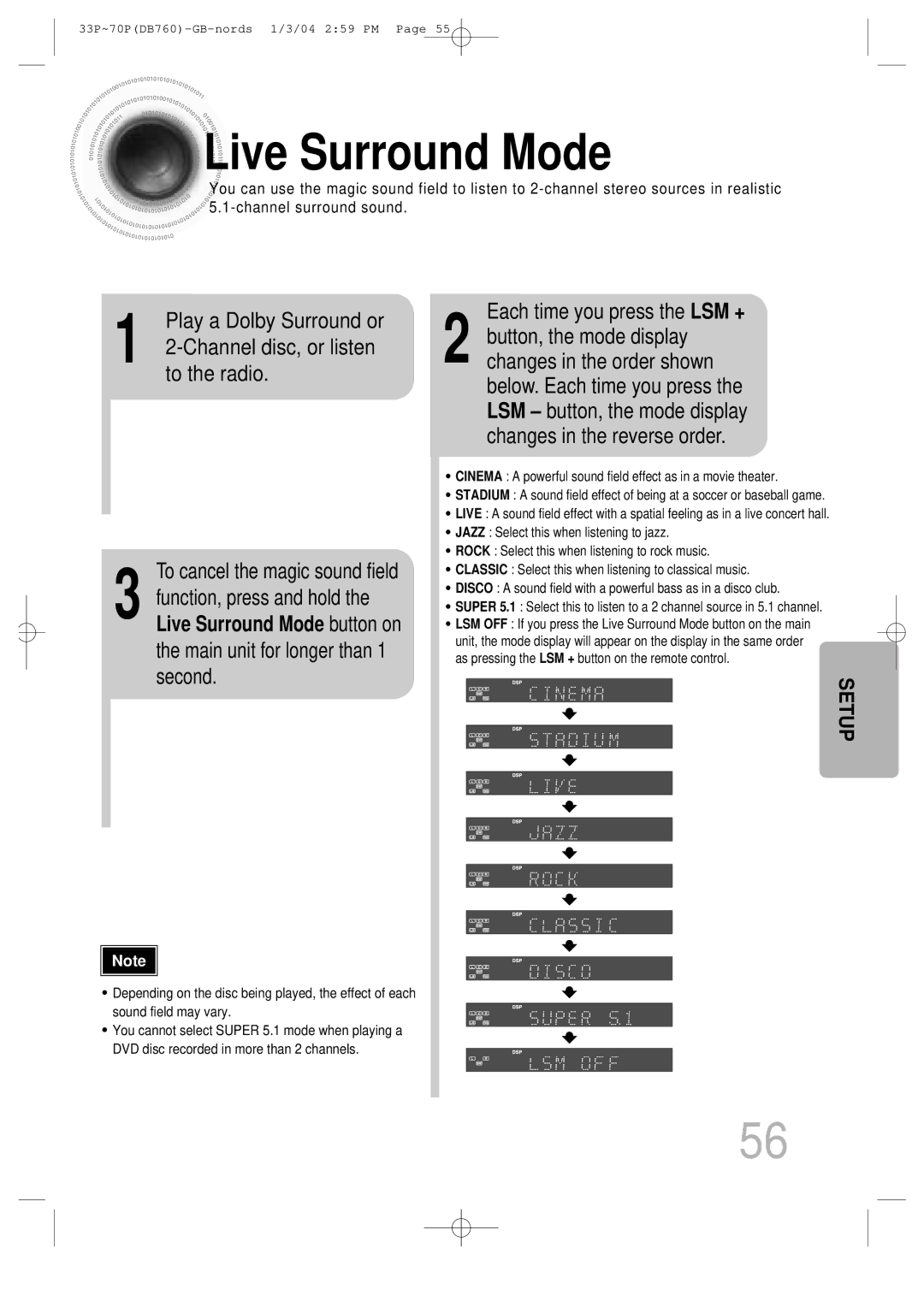 Samsung HTDB760TH/UMG, HTDB760TTH/CBM, HTDB760TH/XSG, HTDB760TTH/FES manual Live Surround Mode, Each time you press the LSM + 