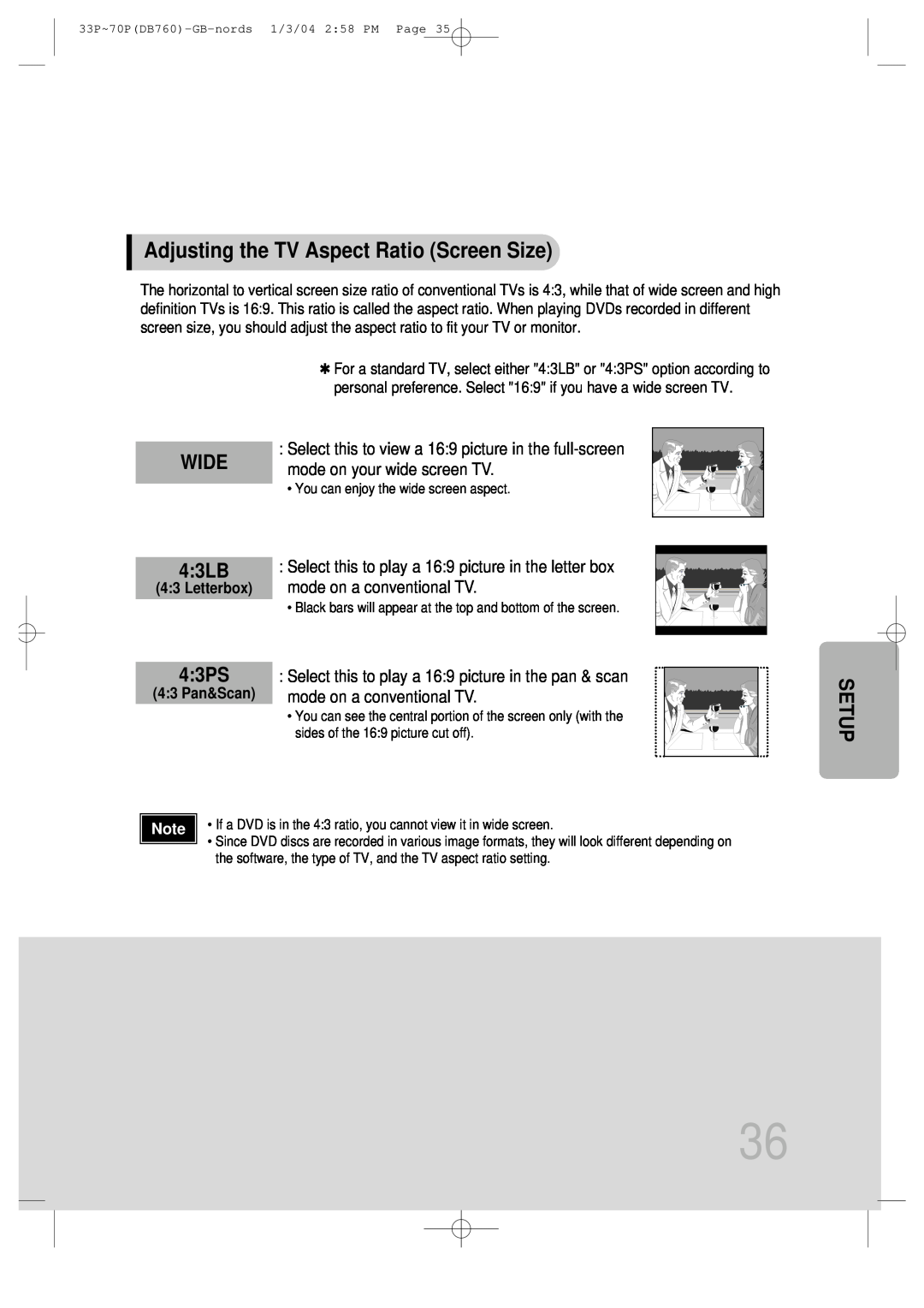 Samsung HTDB760TH/UMG, HTDB760TTH/CBM, HTDB760TH/XSG manual Adjusting the TV Aspect Ratio Screen Size, WIDE 43LB, 43PS, Setup 