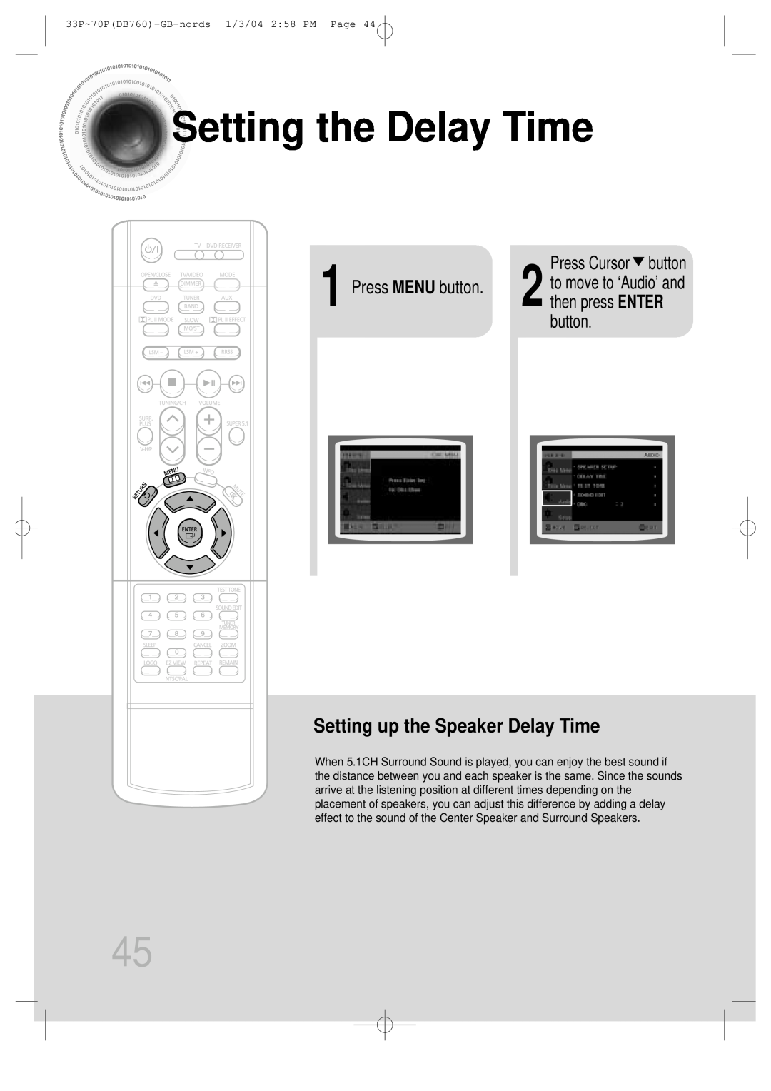 Samsung HTDB760TTH/FES, HTDB760TTH/CBM manual Setting the Delay Time, Setting up the Speaker Delay Time, Press Cursor button 
