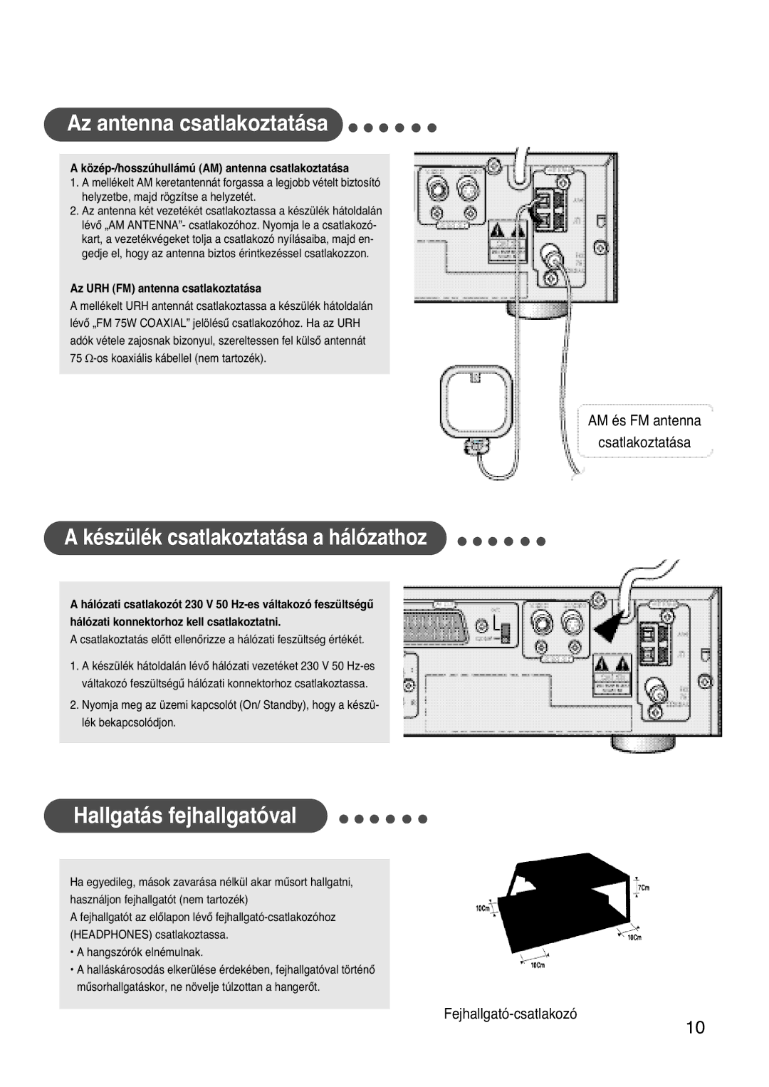 Samsung HTDL100RH/EDC, HTDL100RH/ELS manual Fejhallgató-csatlakozó10, Az URH FM antenna csatlakoztatása 