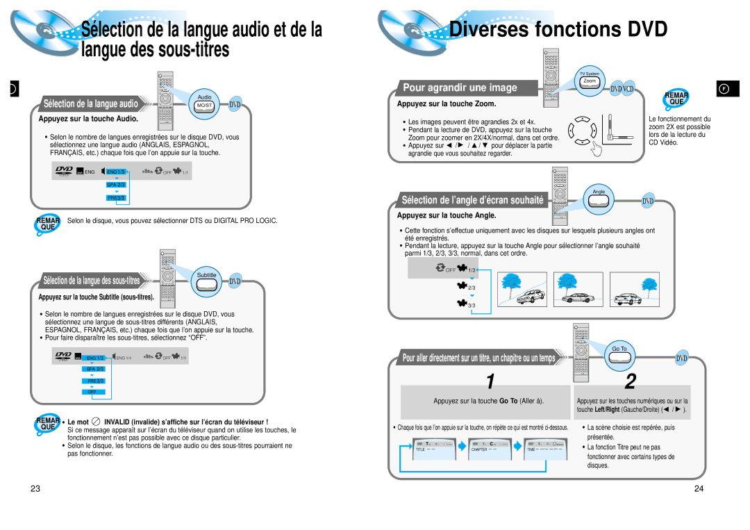 Samsung HTDL105RH/EDC, HTDL105RH/ELS manual Pour agrandir une image, Appuyez sur la touche Zoom, Appuyez sur la touche Audio 