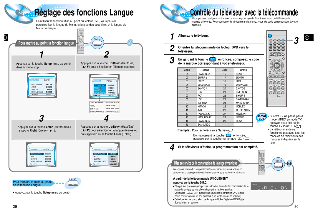 Samsung HTDL105RH/ELS manual Allumez le té lé viseur, En gardant la touche, Pour mettre au point la fonction langue 