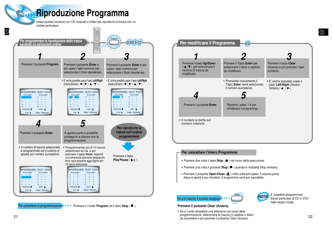 Samsung HTDL200RH/EDC manual Per modificare il Programma, Per cancellare l’intero Programma, Numero inferiore 