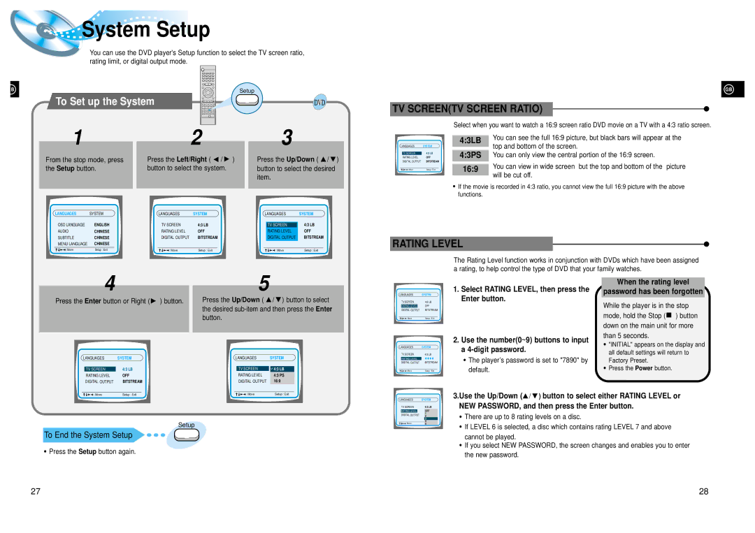 Samsung HTDL205RH/ELS manual System Setup, To Set up the System, 43LB 