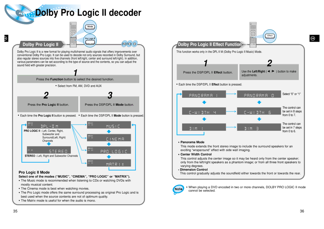 Samsung HTDL205RH/ELS manual Dolby Pro Logic II decoder, Dolby Pro Logic II Effect Function 