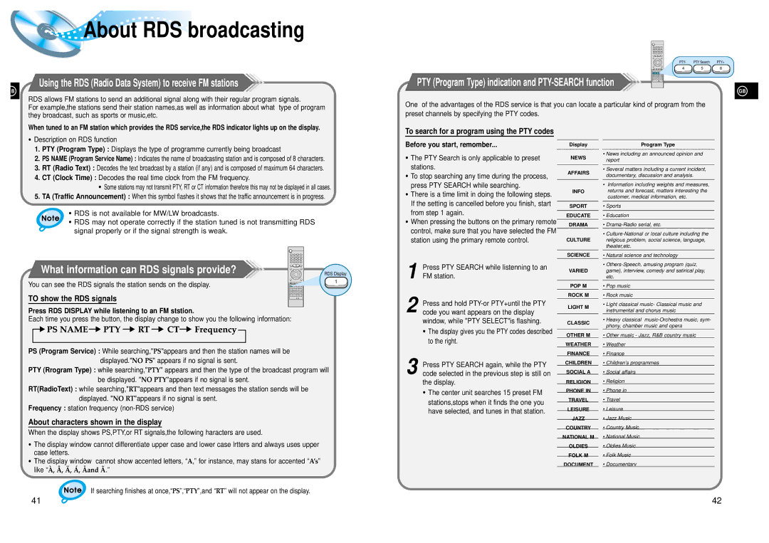 Samsung HTDL205RH/ELS manual What information can RDS signals provide?, To show the RDS signals 