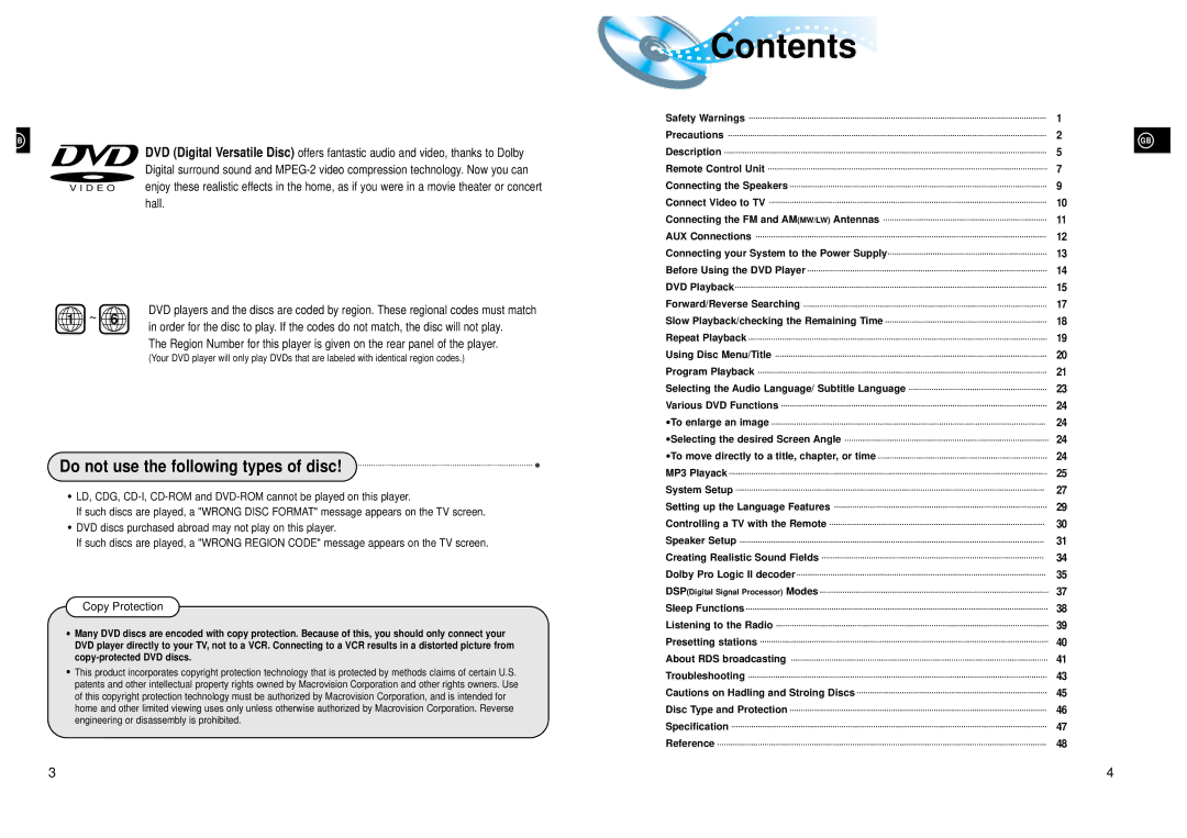 Samsung HTDL205RH/ELS manual Contents 