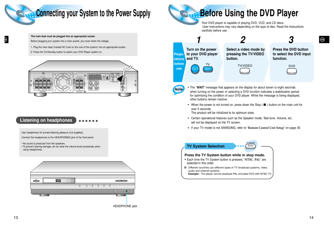 Samsung HTDL205RH/ELS manual Listening on headphones, Button Function, Press the TV System button while in stop mode 