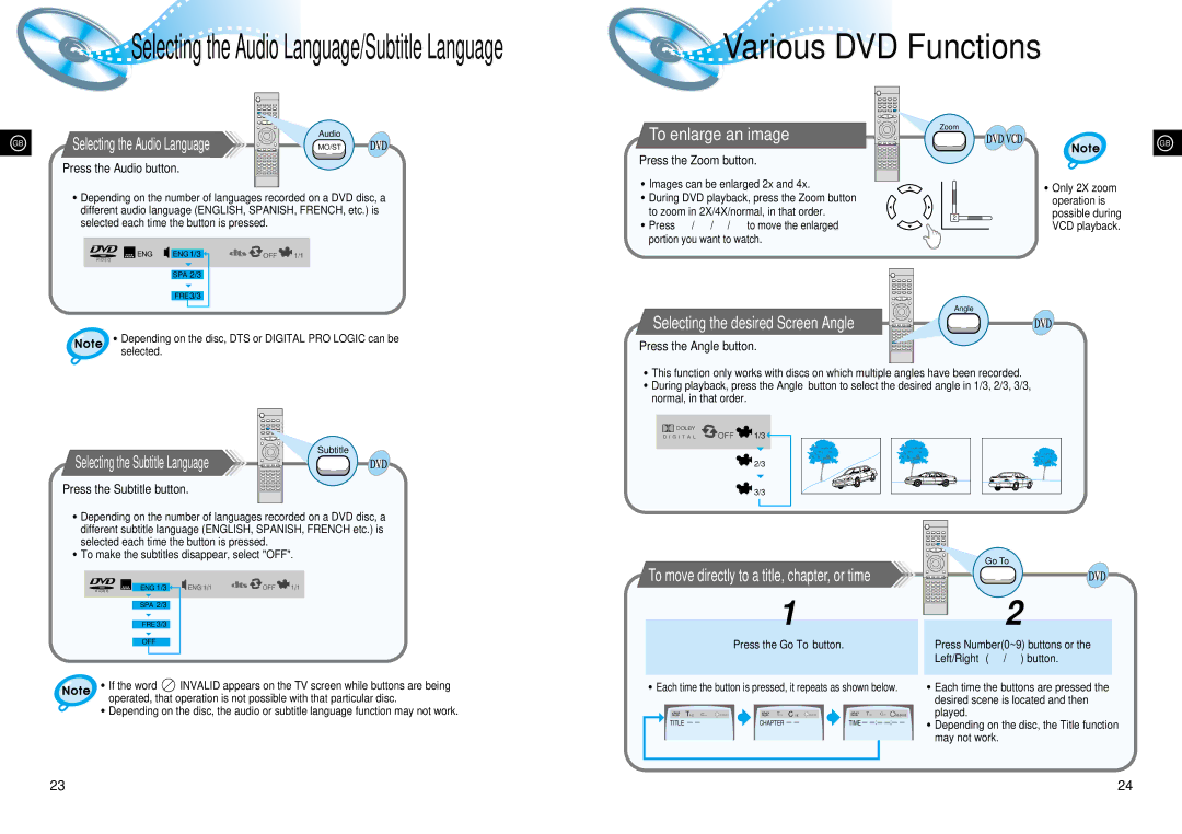 Samsung HTDL70DRH/ELS, HTDL70DRH/EDC Selecting the Audio Language, To enlarge an image, Selecting the desired Screen Angle 