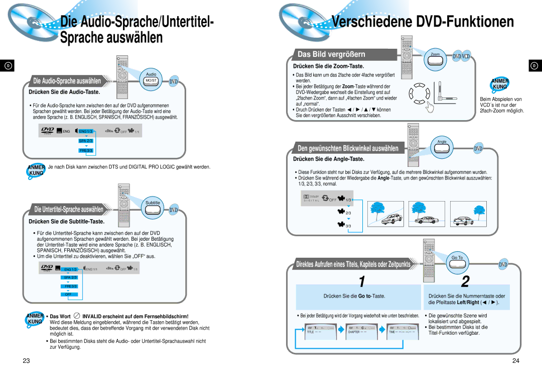 Samsung HTDL70DRH/ELS manual Die Audio-Sprache auswählen, Das Bild vergröß ern, Die Untertitel-Sprache auswählen 