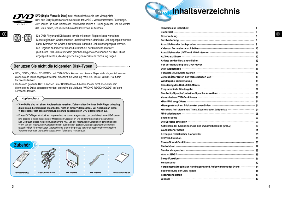 Samsung HTDL70DRH/ELS, HTDL70DRH/EDC manual Inhaltsverzeichnis, Kopierschutz 