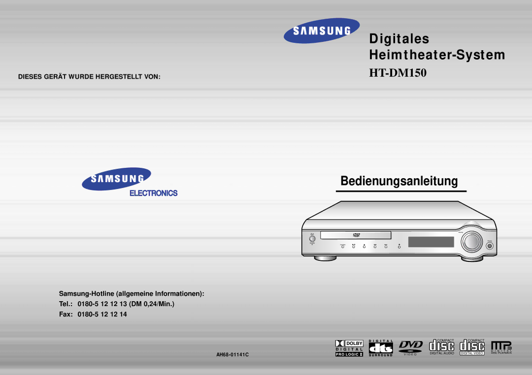 Samsung HT-DM150, HTDM150RH/ELS, HTDM150RH/EDC manual Digital Home Cinema System, AH68-01324B 