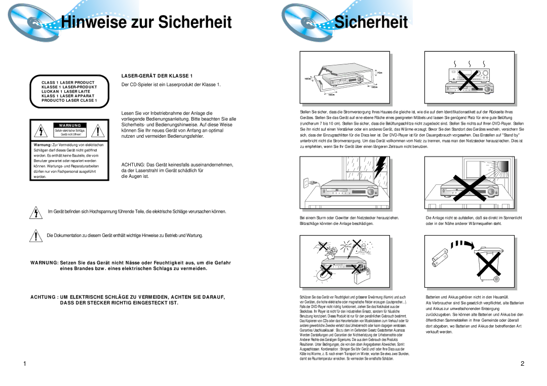 Samsung HTDM150RH/EDC manual Hinweise zur Sicherheit, Die Augen ist 