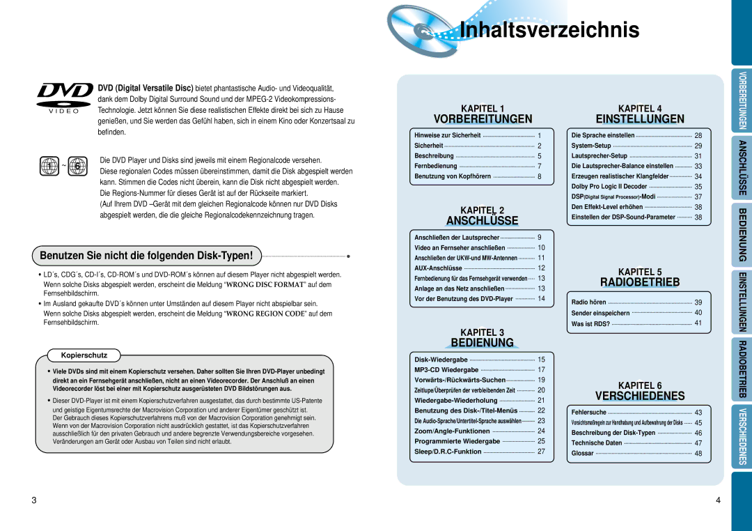 Samsung HTDM150RH/EDC manual Inhaltsverzeichnis, Kopierschutz 