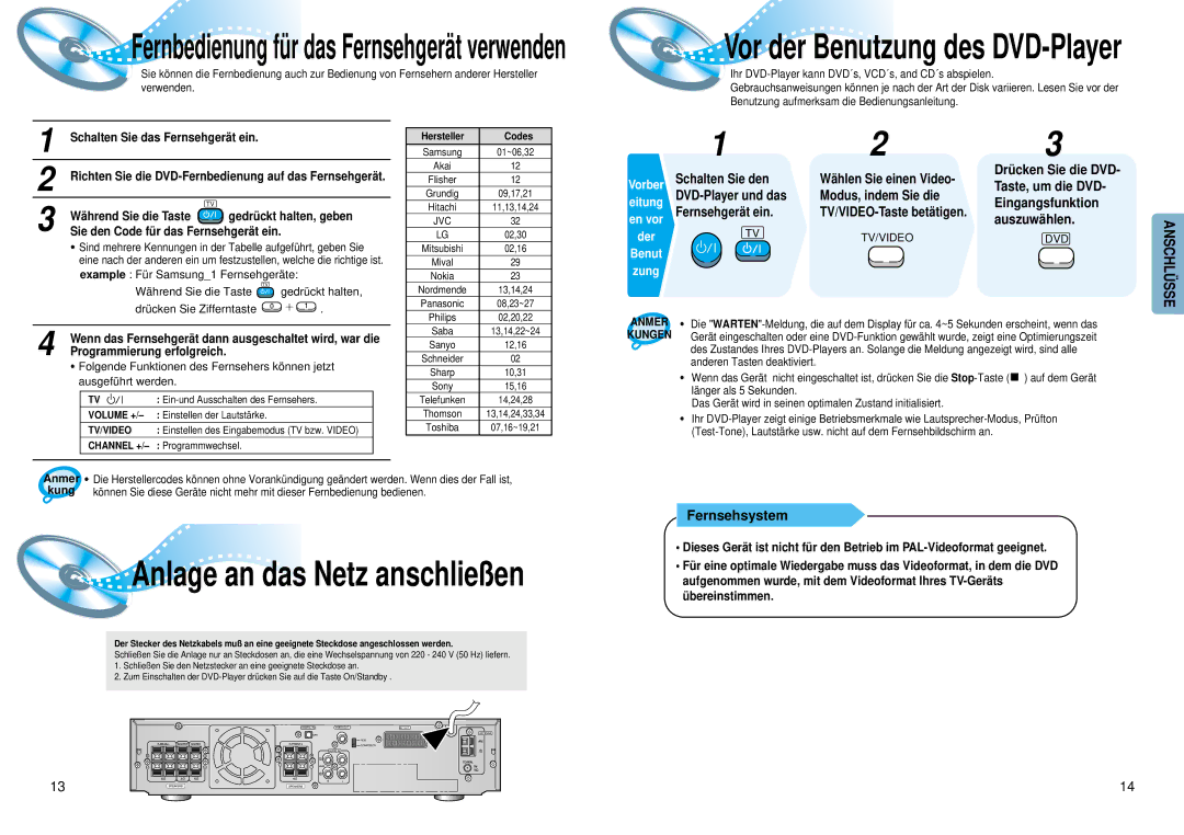 Samsung HTDM150RH/EDC manual Fernsehsystem 