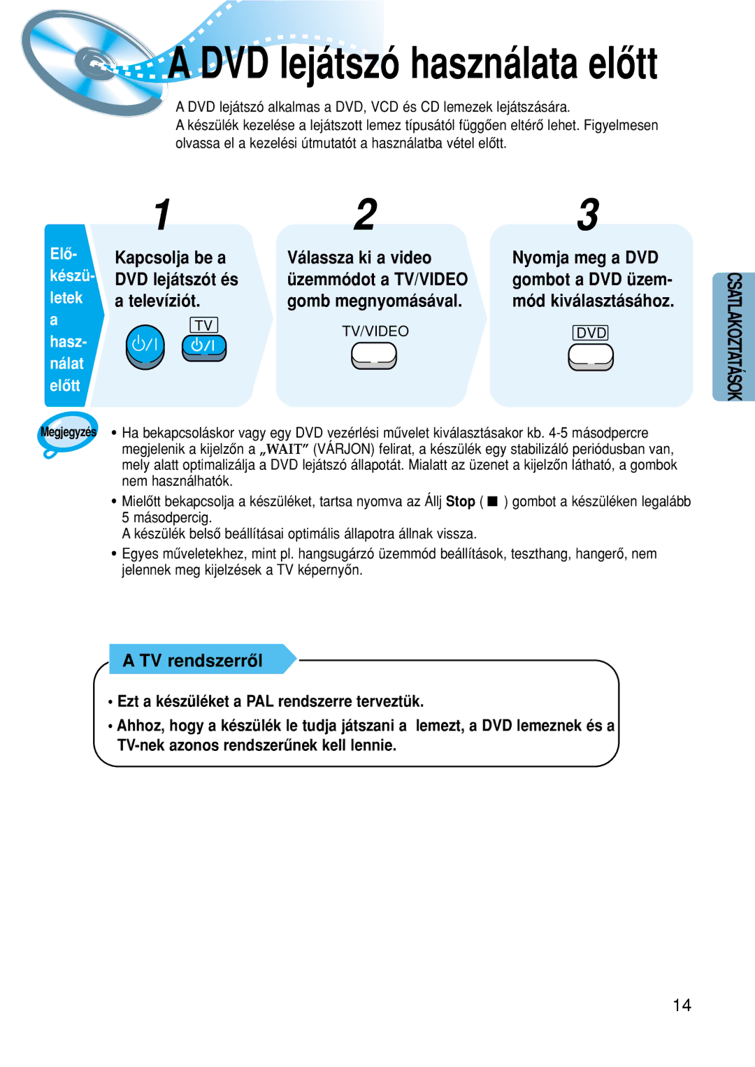 Samsung HTDM150RH/EDC manual DVD lejátszó használata elôtt, TV rendszerrôl 