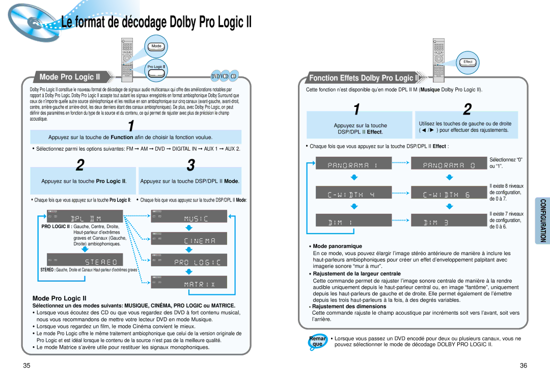 Samsung HTDM150RH/EDC, HTDM150RH/ELS manual Mode Pro Logic, Fonction Effets Dolby Pro Logic 