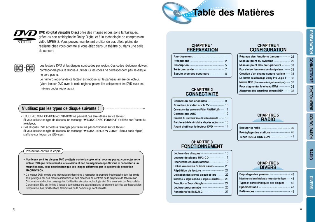 Samsung HTDM150RH/EDC, HTDM150RH/ELS manual Table des Matières, ’utilisez pas les types de disque suivants, Configuration 